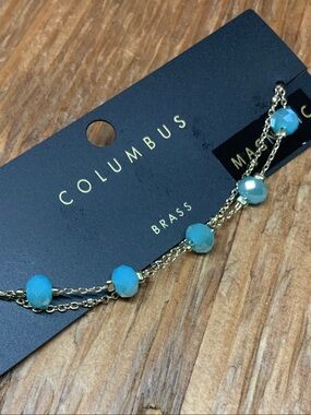 Columbus Gold-Tone with Blue Turquoise Beads Brass Magnetic Bracelet